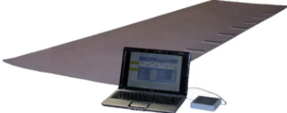 Fig. 2. Gait analysis system (GAITRite, CIR Systems  Inc., USA).정하였다. 연구 대상자가 실험 내용을 이해할 수 있도록 본 연구의 목적과 방법에 대해 충분히 숙지시킨 후 동의를 얻었으며, 1) 독립적으로 10m 이상 보행이 가능한 자, 2) 골반 및 양하지에 정형외과적 질환이 없는 자, 3) 마비측  하지의  경직이  MAS (modified ashworth scale) G2 이하인 자, 4) 비마비측 하