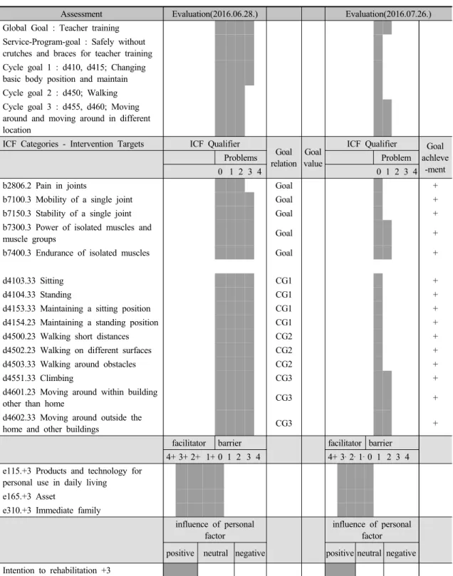 Table 4. ICF evaluation display