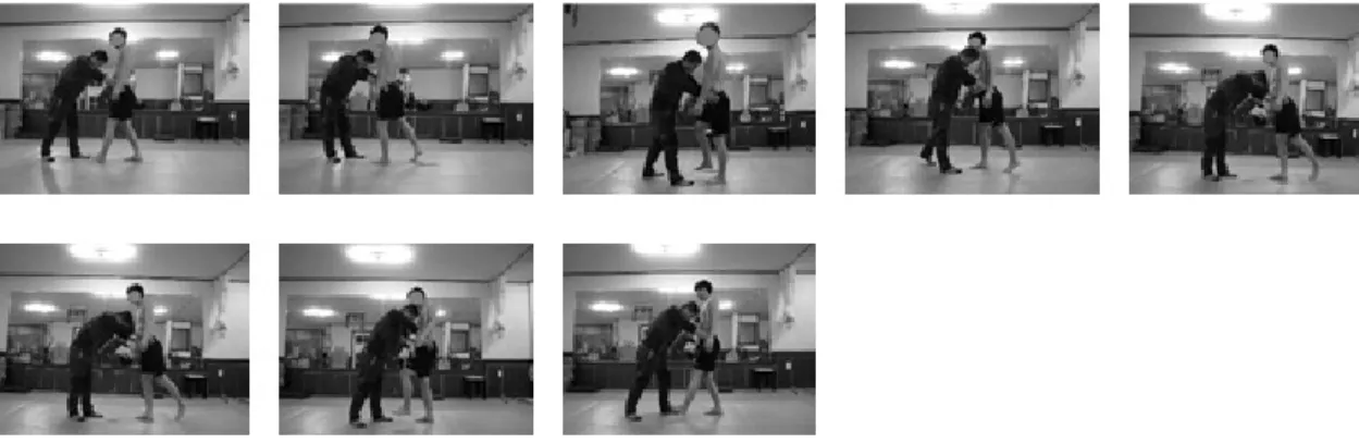 Fig. 1. Resistant gait training using PNF.