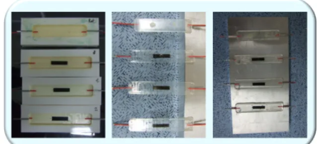 Fig. 5 Configuration of paired FBG sensor probe Table 1 Properties of CFRP  Variable Measurement length 30 mm width 20 mm thickness 0.125 mm