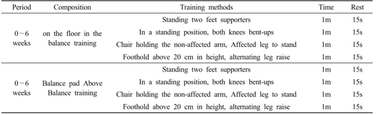 Table 1. Program for balance training.