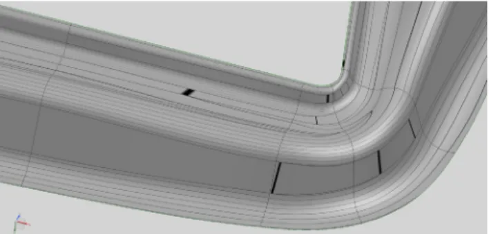 Fig. 9 Re-created addendum surfaces 의 연속성을 만족해야한다. 이 연구에서는 곡선 망을 이루는 단면 곡선과 안내 곡선이 주변 곡면과 G1을 만족하기 때문에 인접한 곡면과 연속성을 만족하는 곡면 생성 방법은 잘 정립된 기하학적 문제이다