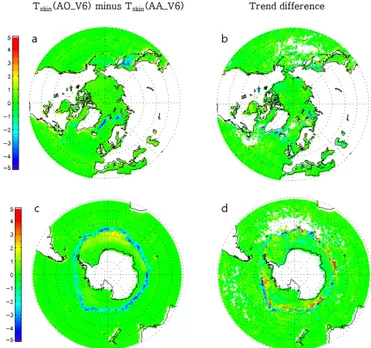 Figure 10. (a) 12-year mean of T skin (MODIS) minus T skin