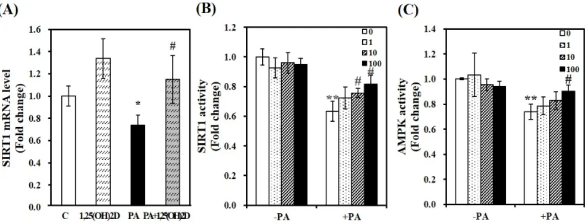 Figure 8. Influence of 1,25-dihydroxyvitamin D (1,25(OH)2D) on mRNA expression involved in vitamin D metabolism and mitochondrial biogenesis and function in C2C12 muscle cells