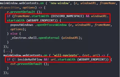 Fig. 6. new-window Event Handling Code3.2 iframe embeds에서의 XSS 취약점앞서 언급한 prototype pollution을 위해서는 임의의 javascript 실행이 선행되어야 한다