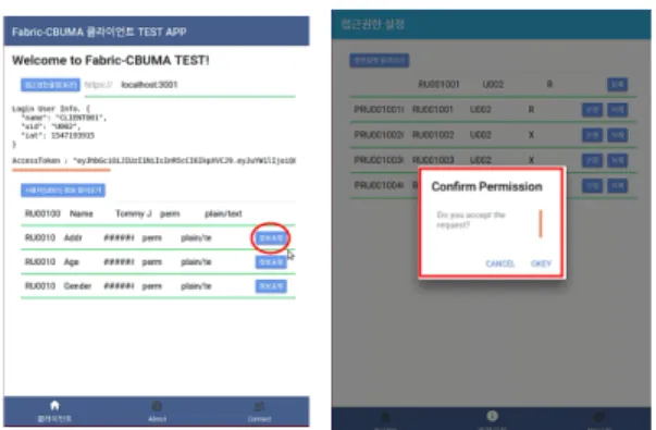 Fig. 5. UI for synchronous query(left: 3 rd party, right: client app)