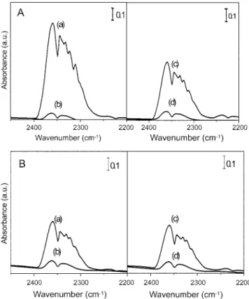 Fig. 1. FT-IR spectra during toluene oxidation over (A) PdO/Al 2 O 3
