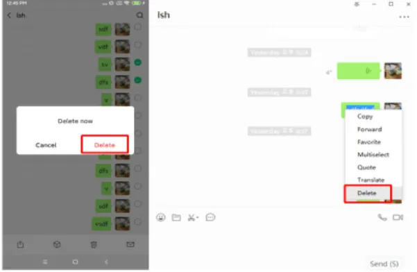Fig. 5. Message delete function in WeChat Messenger ( Left : Android / Right : Windows )