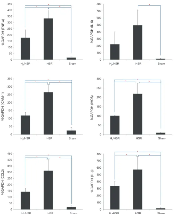 Figure 5 Proinflammatory mediators (%GAPDH). Data expressed as mean ± SEM. *, P<0.05