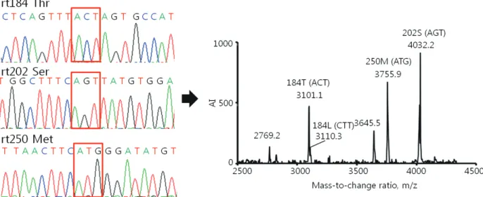 Figure 1.  Comparison of the results of the HepB Typer-Entecavir kit and direct sequencing assays for detecting mixed genotypes