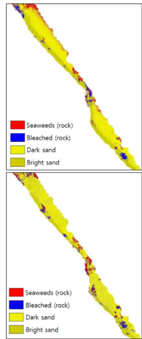 Figure 5. Water column corrected reflectance of sand  regions for band 12, 26 and 40 as examples