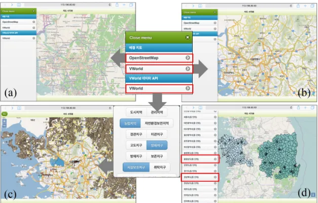 Figure 2. Application examples of implementation based on eGov mobile operating environment on iPad mini 2: 