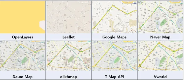 Figure 4. design comparison for base map of each maps APIs