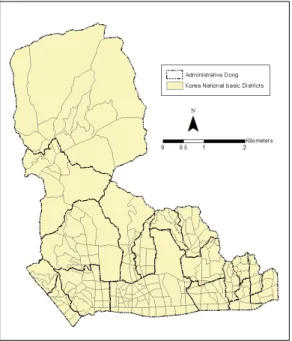 Figure  4.  Comparison  of  National  Basic  Districts  and  Administrative  Dong  (Jongrogu,  Seoul)