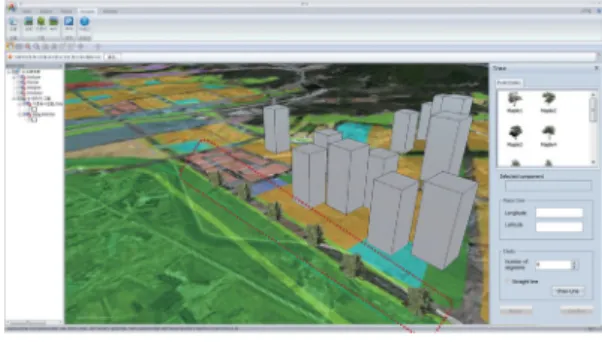 Figure  6.  Land  Use  Planning  using  ePSS-  Planner 4.3.3  Designer     Designer는  2차원의  토지이용계획을  3차원  계획 으로  전환하기  위해  도시  구성에  있어서  중요한  요 소인  건축물,  도로,  녹지,  하천  등을  가시화하여  3차 원  가상공간으로  조성하는  기능을  수행할  수  있다