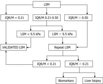 Figure 1  Suggested algorithm for clinical practice as first-line assessment  of hepatic fibrosis in patients with chronic hepatitis C