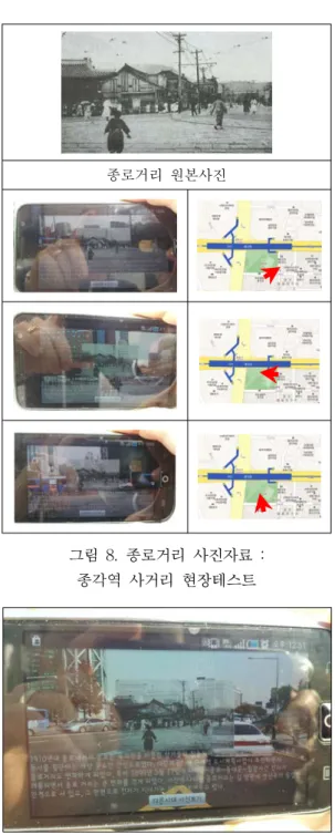 그림  9.  1910년대  종로거리  사진  증강종로거리  원본사진그림  8.  종로거리  사진자료  :종각역  사거리  현장테스트 여  그  가능성을  탐색하였다