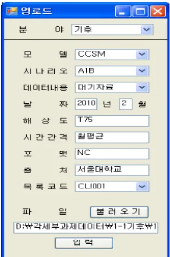 그림  4.  데이터  관리  메인  화면 그림  6.  세부속성  정보  확인그림  5.  자료  업로드  모듈그림  3.  시스템  화면5.3  시스템  기능5.3.1  데이터  관리  기능    효율적으로  각  분야의  데이터를  관리하고  배포할 수  있도록  데이터  관리  기능을  그림  4와  같이  구현하였다