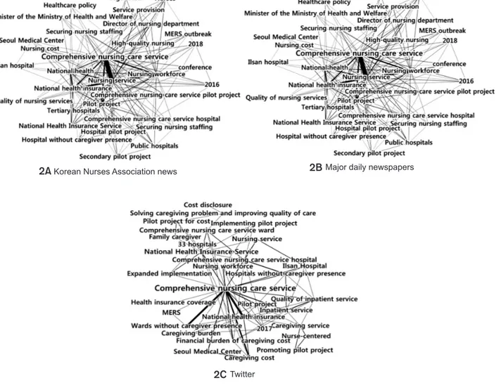 Figure 2.  Semantic network diagrams of words of comprehensive nursing care services.