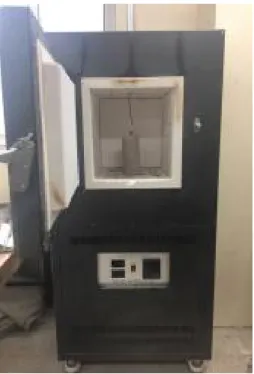 Figure 3. Electric furnace170℃를 고려하여 가열온도를 200℃ 및 300℃로 설정하였다.  또한  Kang  et  al.[5]에  따르면  전기가열로에서  약  2시간 가열시 원주형 시험체(Φ100×200mm)의 중심부 온도가 설정온도까지  도달하는  것으로  나타나  이를  참조하여  가열시간은 1시간 및 2시간으로 하였다