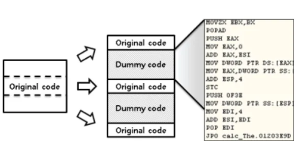 Fig. 5. Applying dummy code도달할 때 실행한다. OEP 이후 실행 중인 상태에서 