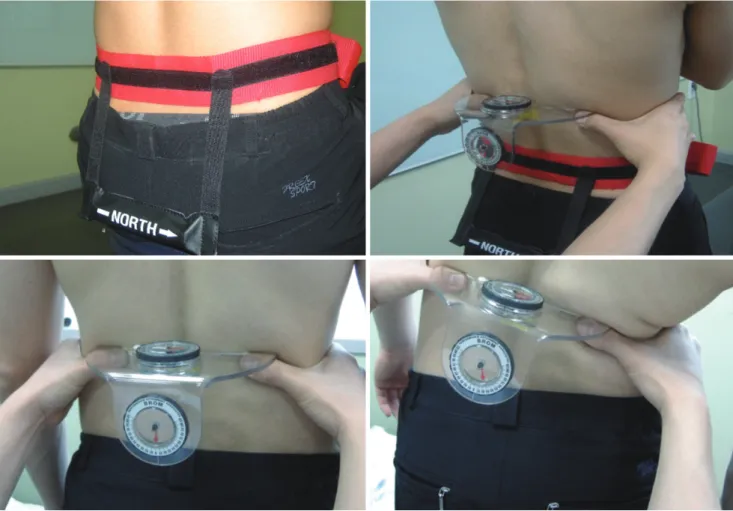Figure 2.RotationandlateralflexionexaminationbyBROM(backrange-of-motioninstrument)II.