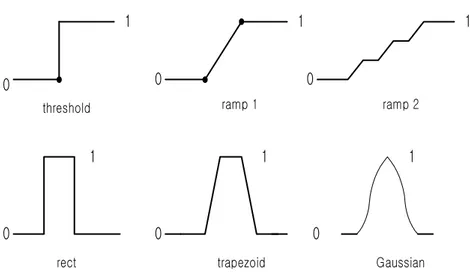 그림  2.3  불투명도  통과  함수들  (opacity  transfer  function)