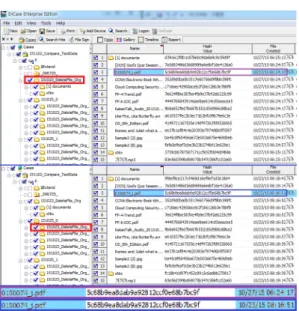 Fig. 2. Hash value comparison using EnCase4 5.2.5 커널 체인지 방식(포렌식 업체 A사 도구 방식) 업체에서  사용하는  방식이  데이터  획득에서의  무 결성을  유지하는지  검증하기  위해  해당  방식에  대한  실험을  수행하였다