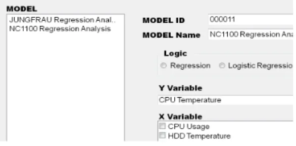 Fig.  16.  Configuration  menu  for  generating  a  prediction modelz 결과  값이  확률로  표시  될  수  있기  때문에  필요한  Data가  갖춰진다면  장애가  발생할  확률을 표현할 수 있음 z 원격 장비 장애 예측의 경우 장애 발생 위험성 및 장비의 한계 수명 등 판단에 사용3.3.2 시스템 구현 및 성능 평가3.3.2.1 구현 화면Fig.12.와  같이  제안시스템의  통계  예측  엔