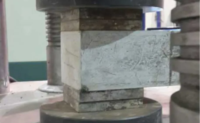Figure 2. Testing setup for compressive strength and toughness of SI-HPFRCC
