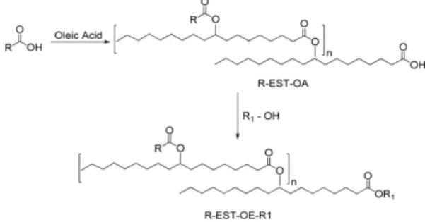 Fig. 1. Synthetic scheme of estolide and estolide 2- 2-ethylhexyl ester derivatives.