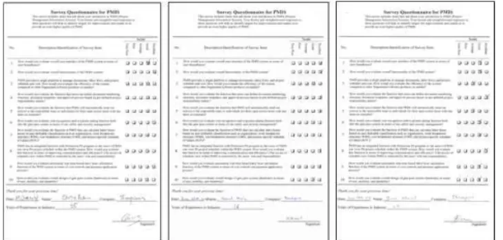 Figure 11. Questionnaire survey 설문조사 결과, 시스템의 UI(User Interface)와 전체적 인 만족도 84%, 문서 서식, 번호체계, 내부 결제 시스템  만족도 87%, 노무자 출역처리 만족도 83%, 공정관리 소 프트웨어와의 데이터 호환성 및 노무비 자동 산정을 통한  공사비산출 만족도 93%, RFID관련 장비의 만족도 80%로  조사되었다