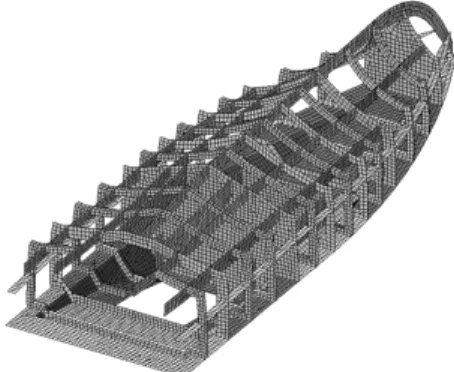 Fig.  5. Loading  and  boundary  condition  for  bottom  slamming 4.  해석  결과  및  고찰 구조 해석은 MSC  NASTRAN(ver.2010)을 이용하여 수행하였다