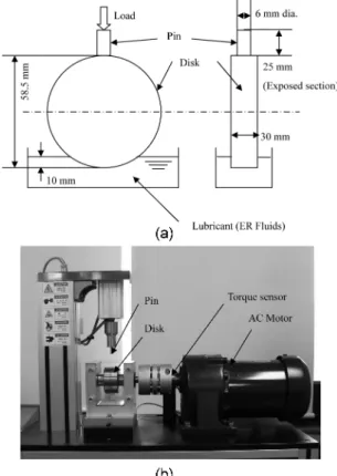 Fig. 2. Experimental apparatus for wear test: (a) schematic configuration, (b) photograph.