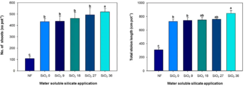 Table 2. Effect of water soluble silicate application on shoot and root length, fresh and dry weight of zoysiagrass in the field experiment