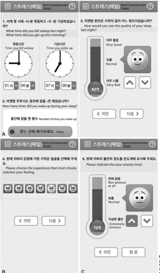 Fig. 1. Pit-a-Pat application showing  psychological status. A: Sleep. B: 