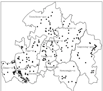 Fig. 1. 204 sampling sites in the north area of Gyeonggi-do.