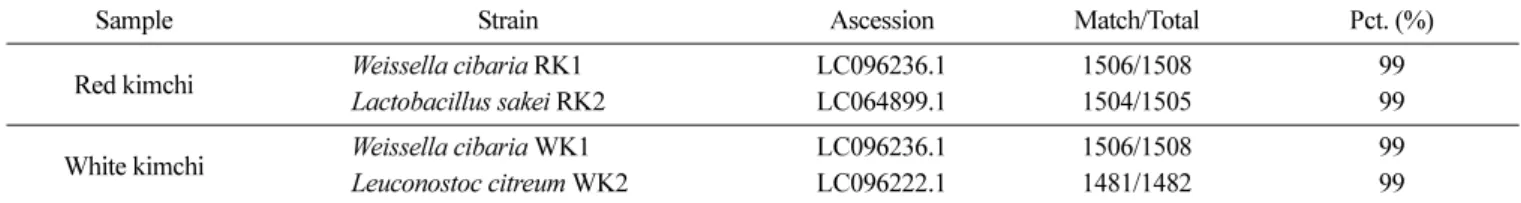 Table 2. Genotypic identification of representative strains isolated from sample by 16S rRNA sequencing