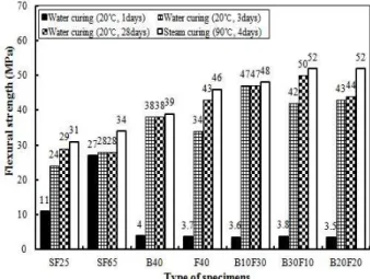 Figure 1. Influence of pozzolanic materials type and content, curing conditions on compressive strength