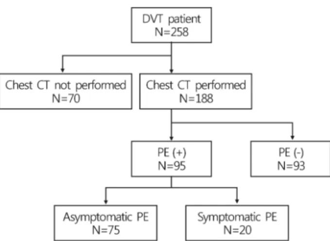 Fig. 1. Flow diagram of patient eligibility. DVT, deep vein throm- throm-bosis; CT, computed tomography; PE, pulmonary embolism.