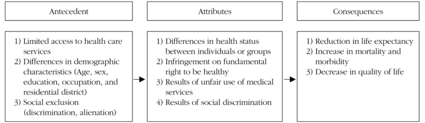 Figure 1. Attributes, antecedent and consequences of health inequality.