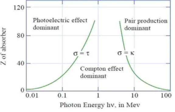 Fig. 2 Dominant Attenuation Process in Energy Range 0.01 to 100MeV.
