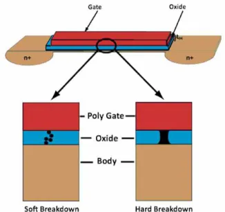 Figure 2 shows the variation of leakage path current depending on the wear-out and breakdown phase for thin gate oxides