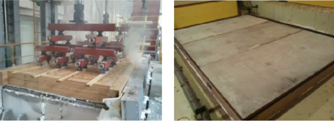 Fig. 2. Test set-up for fire resistance (left) and Impact sound insulation (right).