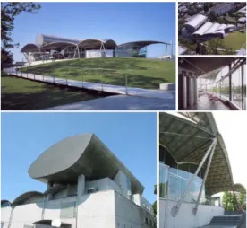 Fig. 1. Yatsushiro Municipal Museum.4기는  2001년에  준공된  센다이  미디어  테크를 통해 전개되고 있는데,  공공건축물인 이 건축물의 평면에서는  특별한  구획이나  중심을  만들지  않고 이동(계단,  엘리베이터)과 자연(에너지,  빛)의 통로(나무 혹은 수중생물모양)가 되는 관(튜브)과 바닥판만이 존재함으로서 기존의 갤러리나 도서관과는 새로운 형태의 건축물을 설계하였다