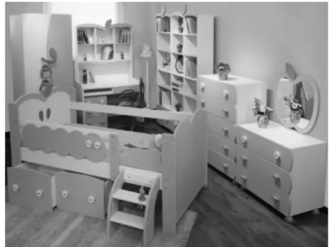 Fig. 1. Baby furniture (sasa).향을 제시하는 데 그 목적이 있다.     1.2. 연구방법 및 범위 오늘날 우리의 생활 속에서 가구는 물리적,  심리 적으로  직접적인  환경요인이  되기  때문에  가구에  대해 바르고 적극적인 이해가 절실해졌고,  아울러  인간생활의 질적 향상에 도움을 주는 요소로서 인 식되어지고 있다
