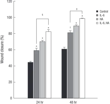 Fig. 1. The viability analysis of IL-6 and HA in HaCaT cells. There was no significantly difference in all treated groups
