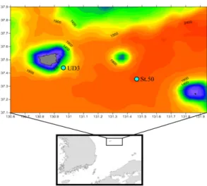 Fig. 1. The map showing the sampling stations (UD3  and St.50) in Ulleungdo-Dokdo around water