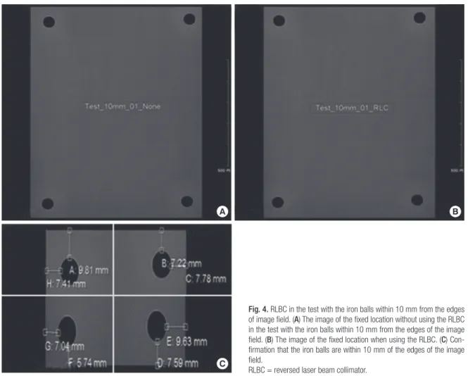 Fig. 4. RLBC in the test with the iron balls within 10 mm from the edges  of image field