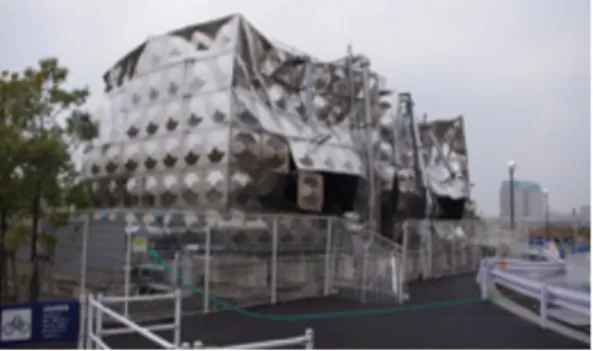 Fig. 1. Damage to Large Stainless Steel Panel Tank  (Natori City, Miyagi Prefecture)